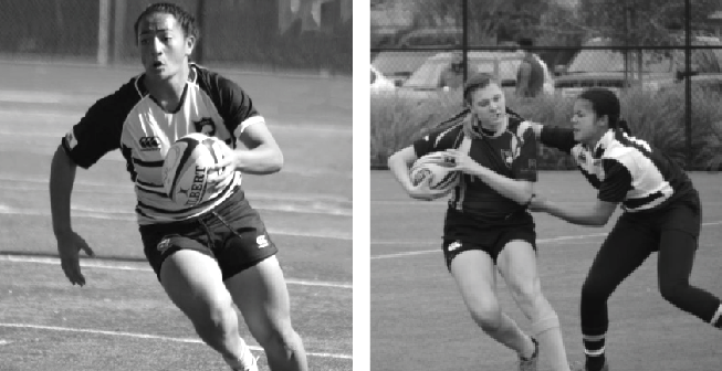 From left to right, Cal senior Queen Hingano and junior Olivia Duba both carry the ball down the field for the Oaks.