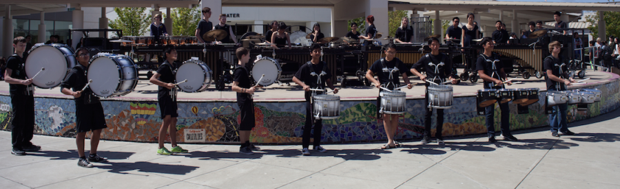 Members of Cal High’s NorCal champion drumline perform in the quad at lunch.