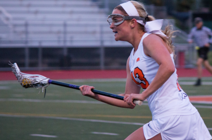 Senior Morgan Taylor charges down the field in Cal’s win against Monte Vista. Taylor is committed to SDSU and currently leads Cal in goals scored. 