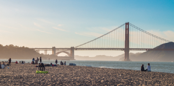San Francisco offers some of the Bay Area’s most breathtaking views, including this one from Baker Beach of the world renowned Golden Gate Bridge.