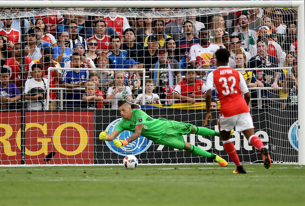 David Bingham makes a save in the all star game in July.