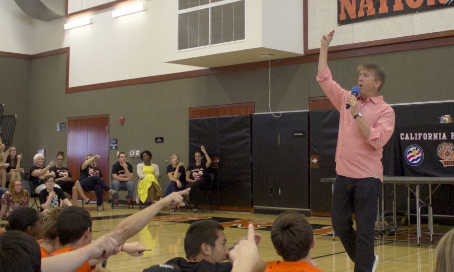 Breaking Down the Walls founder Phil Boyte speaks to an assembly of students at Cal on Sept. 19. The program works to create a more inclusive and supportive campus for all students and to empower and encourage them in their daily activities. 