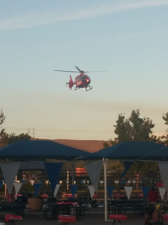 A helicopter sent for the injured football player during Thursdays night football game. 