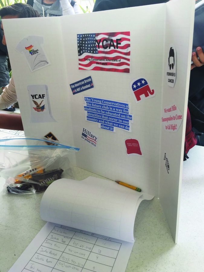 The Young Conservative Club’s posterboard at Club Faire featured images of a rainbow-colored gun with the words “We shoot back” and “Feminism is cancer.”