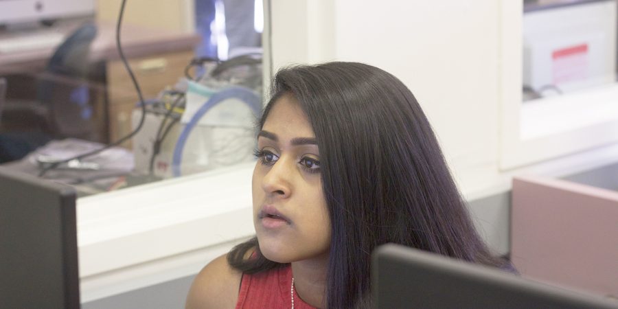 Cal student Ridhi Vuriti is busy at work coding. Last summer, she took part in the highly selective program Girls Who Code. 