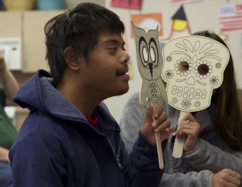 Amin Ridzuen, left, and senior Hennah Shamel hold up their Day of the Dead sugar skulls.