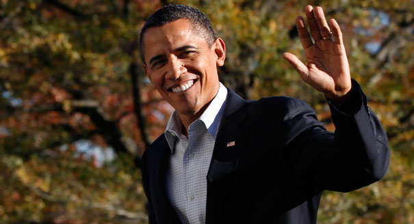 Former President Barack Obama waving goodbye one last time. 