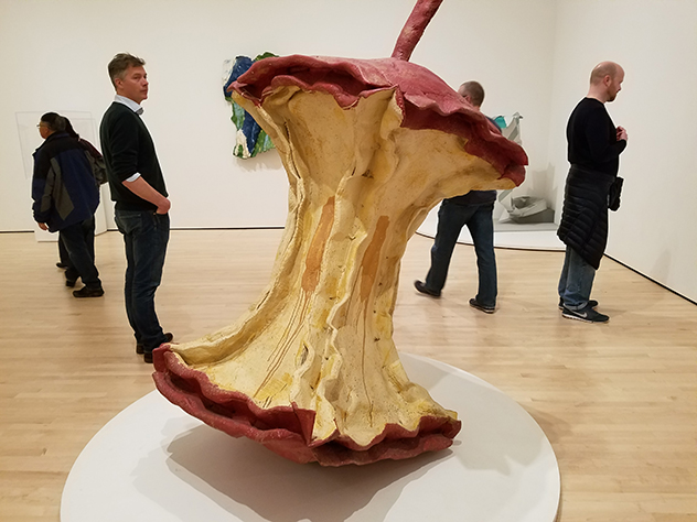 Pieces of art like Claes Oldenburg and Coosje van Bruggen’s “Geometric Apple Core,” are featured at the San Francisco Museum of Modern Art.