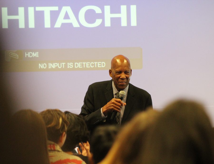 Dr. Terrence Roberts speaks to district students.
