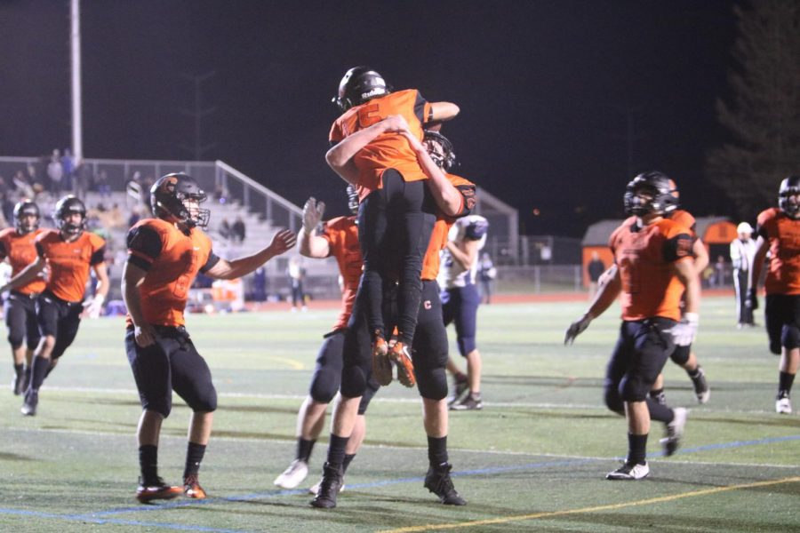 Senior Jahmal Cornwell celebrates one of his three touchdowns in Cals 35-34 NCS semifinal loss to Freedom on Nov. 30.