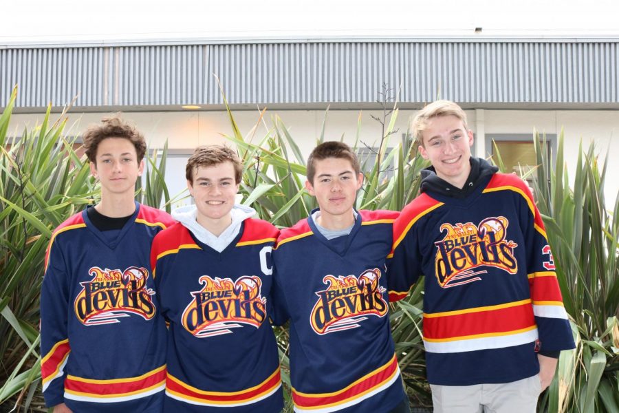 From left to right, Anton Roepken, Cade Llewellyn, Nick Franzwa, and Tanner Curtis helped the Tri Valley Blue Devils 16AU 03 team win the Western Regional Championship and qualify for the International Silver Stick in Ontario.