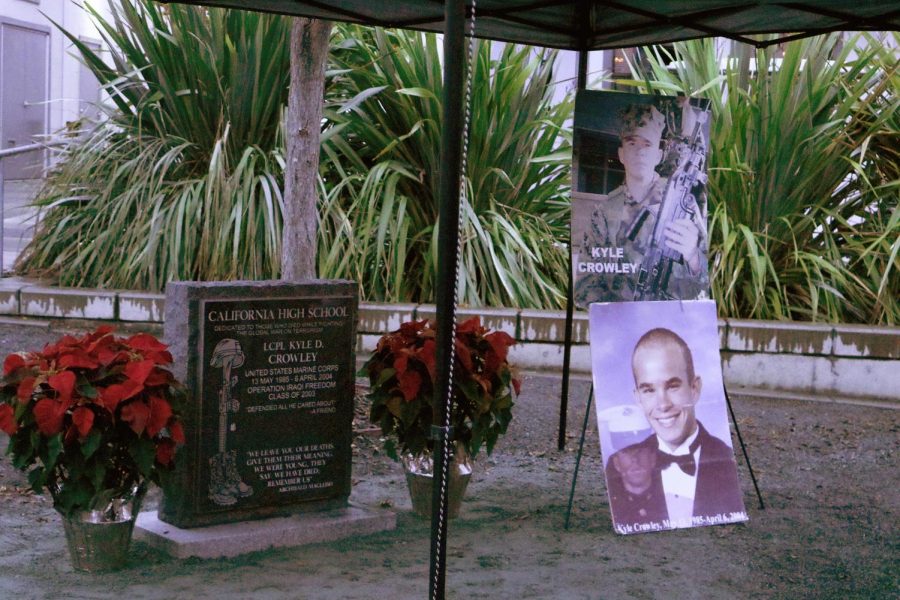 Cal High graduate Kyle Crowleys memorial stone was dedicated in the school quad last month. The Marine lance corporal was killed in Ramadi, Iraq, on April 6, 2004.