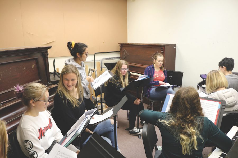 Above, choir students review their music in one of the music building practice rooms. Top right, this practice room is a great place for all musicians to get some individual time in. Below, the library’s quiet room is a great place to study.