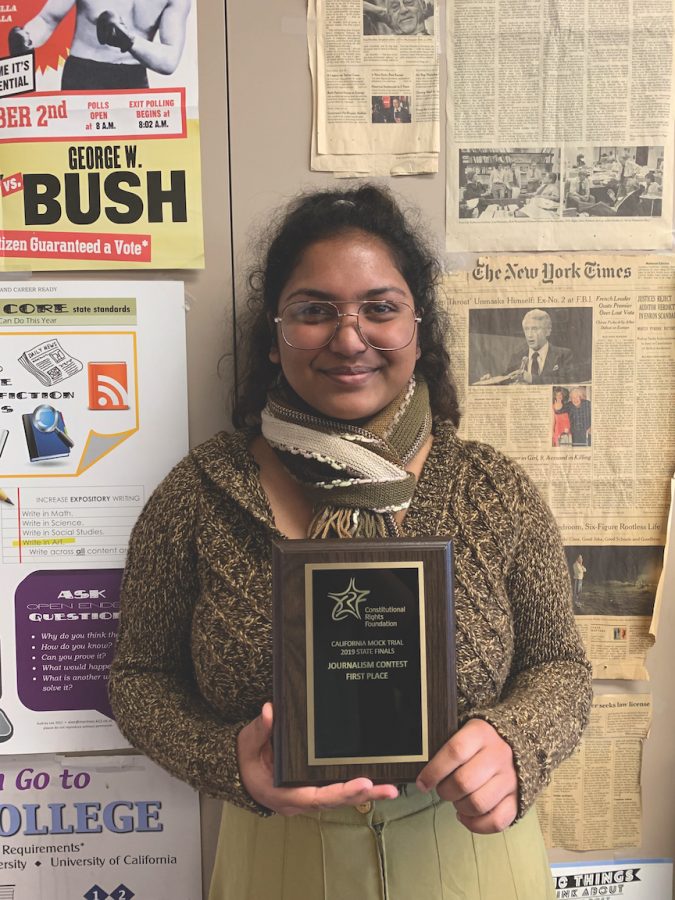 Californian editor in chief Vidhima Shetty was named the mock trial state champion courtroom journalist this year.