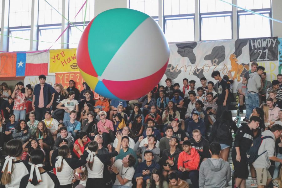 Students toss around a giant beach ball during a rally last school year before the coronavirus pandemic closed campus on March 16. Leadership students are planning different types of events for the rest of this school year.