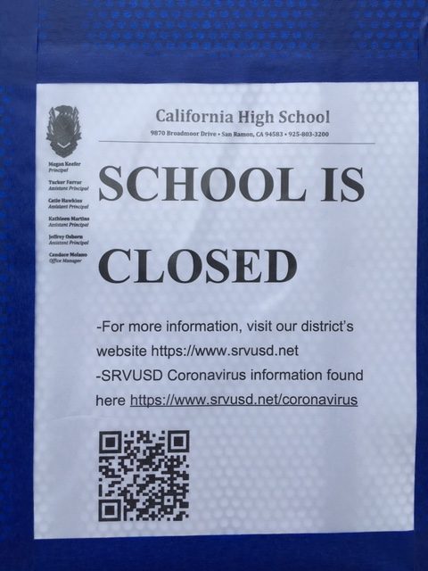 This sign hangs on the doors of the Administration building.
