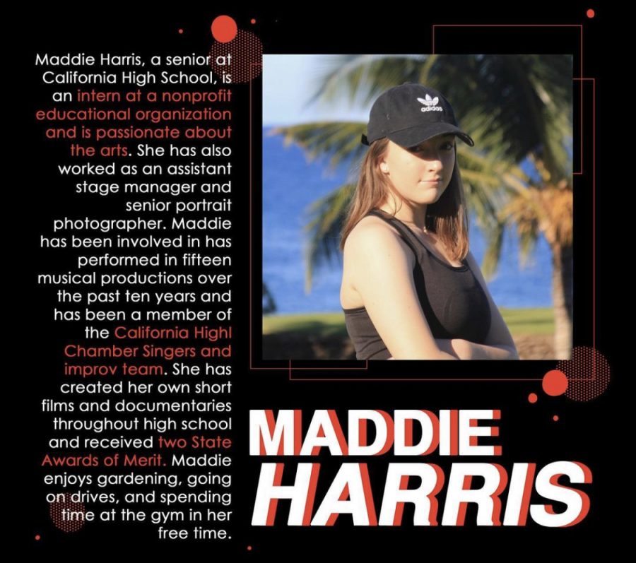 Senior Maddie Harris, seen here in her promotional TedxCHS poster, is one of the scheduled participants in the new clubs speaker series later this month. Harriss talk will focus on how Americans can mend the countrys political divide.