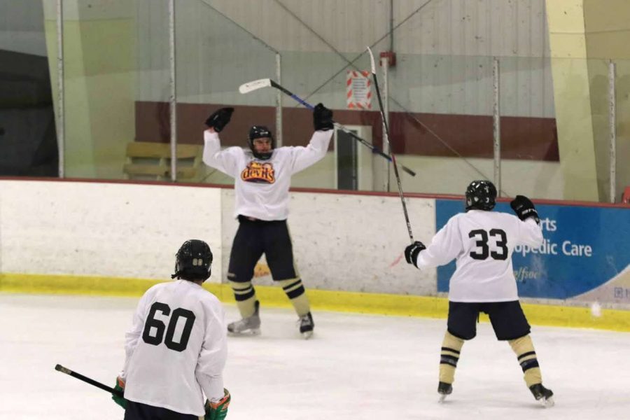 Senior Cade Llewellyn raises his arms in celebration after scoring a goal for the Tri-Valley Blue Devils 18aa-1 team. Llewellyn has traveled to several states to compete with his team and get recognized by college recruiters.