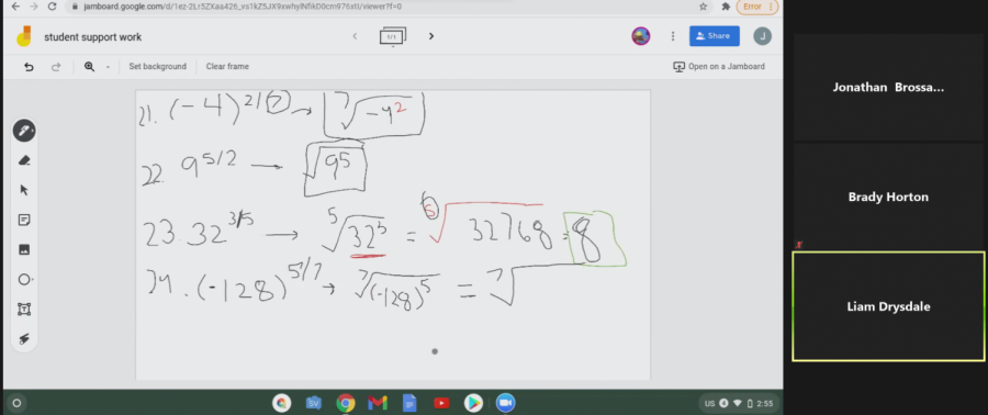 An+Academic+Leadership+student+tutor+demonstrates+a+math+equation+via+Zoom+during+student+support.+Tutors+in+the+new+class+offer+students+help+in+a+variety+of+subjects.