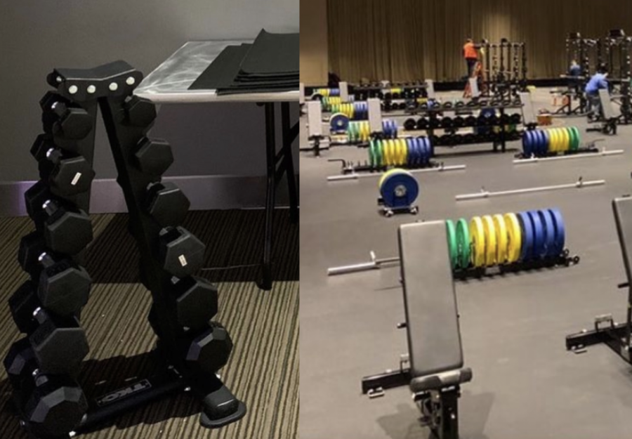 Women's basketball players posted the stark contrast between their gym, left, and the men's provided by the NCAA for the tournament bubbles.