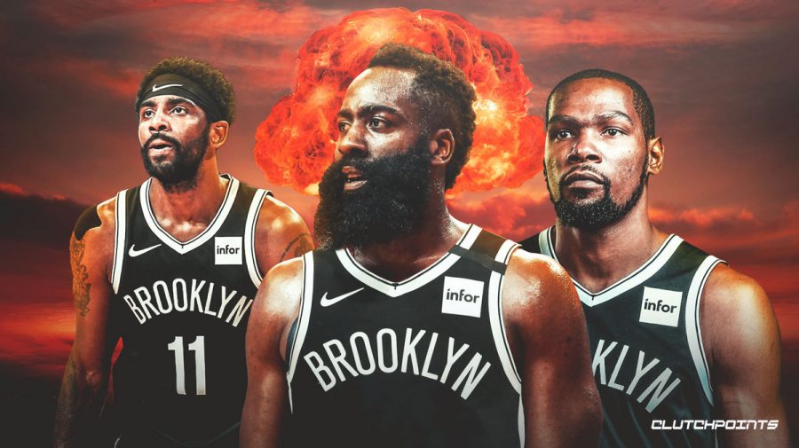 The trio of Kyrie Irving, left, James Harden, center, and Kevin Durant are among the favorites to win the NBA title this year.