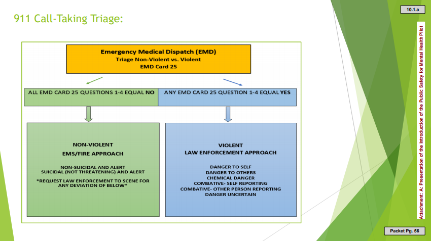 The city of San Ramon gave a presentation that included 911-operating triage on how to handle mental health related calls that may come in.