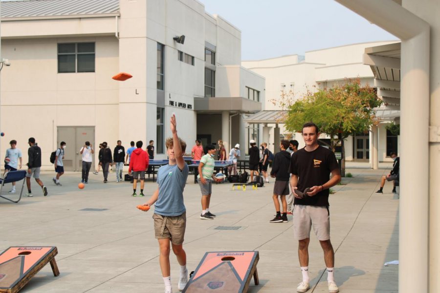 Students can play cornhole during lunch now that the game and many others are set up around the quad.