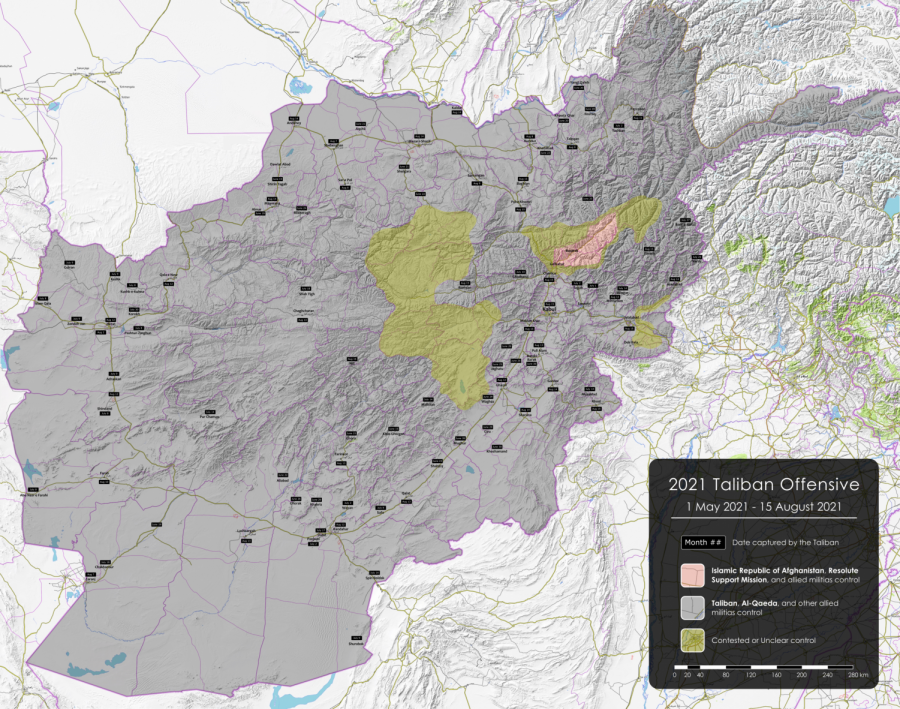 This map of Afghanistan shows what the country looked like on Aug. 15 when Kabul fell to the Taliban. 
