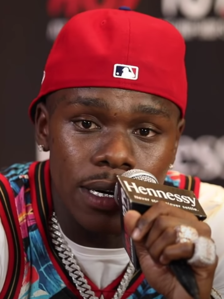 Rapper DaBaby speaks with the media.