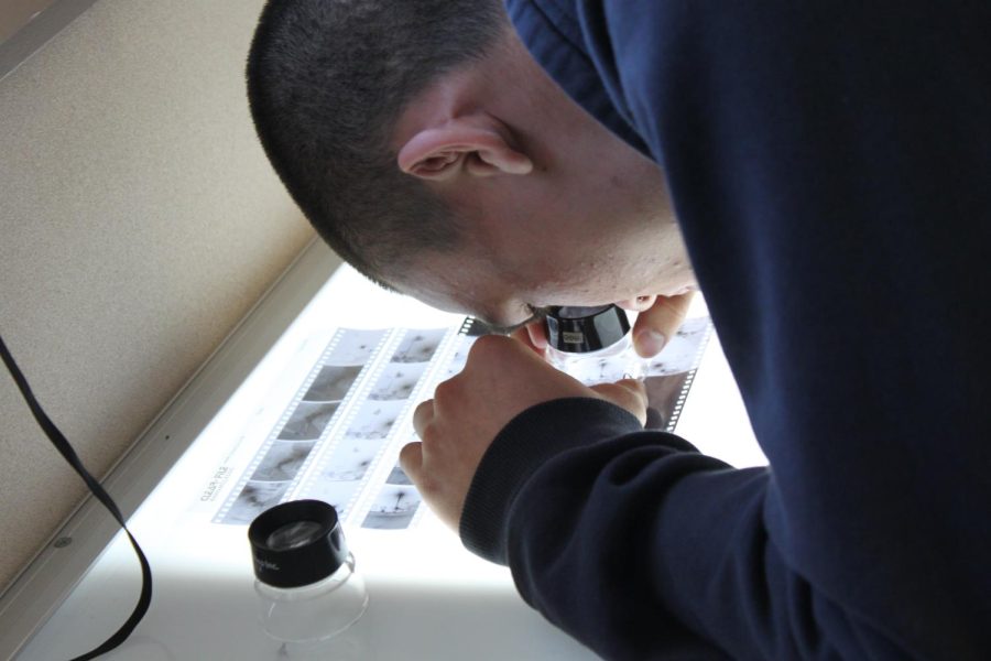 Junior Kevin Goodman checks the negative images of some photos he took in Paul Fortayon’s photography class. Fortayon teaches the photography and advanced photography classes that focus on film, while Jennifer Bible and Kathleen Seabury teach Cal High’s digital photography classes.