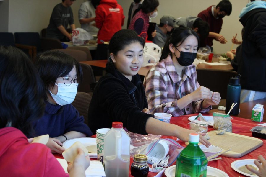 AP Chinese students celebrate Lunar New Year by making dumplings in the teacher’s lounge.