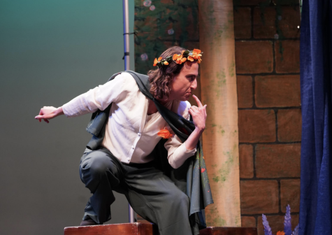 SF Shakes Actor Charlie Lavaroni conveys strong emotion while playing a fairy in a scene. 