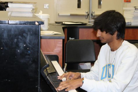 Senior Gautam Vedula, attending New York University for film scoring, plays the piano.