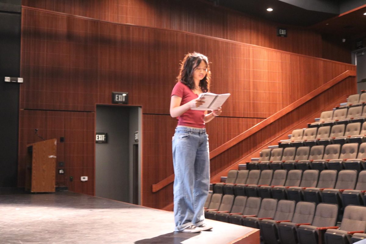Elysia Oliquiano practices lines for Cal High’s Theater 3 class. The sophomore has a role in a new Apple TV show.
