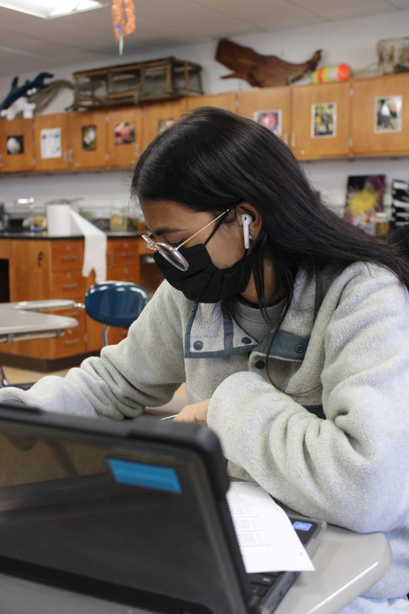 Students listen to music using personal headphones and AirPods during class.