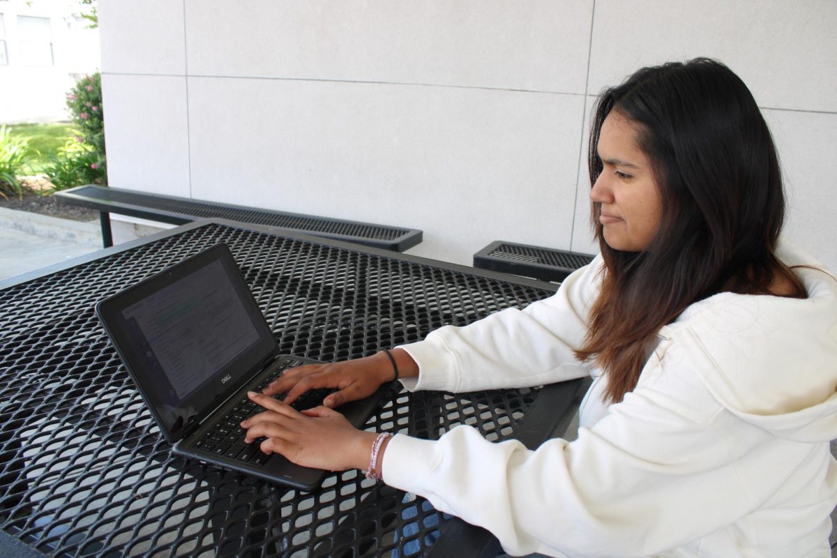 Sophomore Abbey Arteaga opens the Bluebook app, which is used for all digital AP exams.