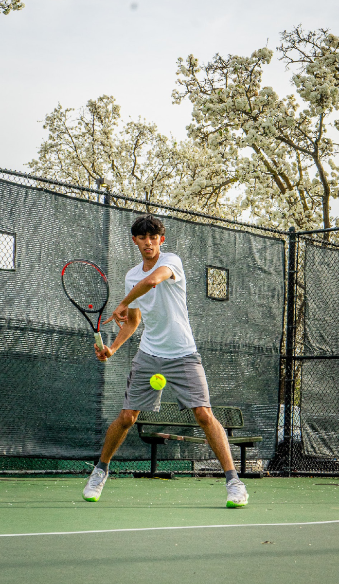 Cal High junior Hritvik Hooda gets ready to return a shot during a match. Cal won its second straight EBAL title.