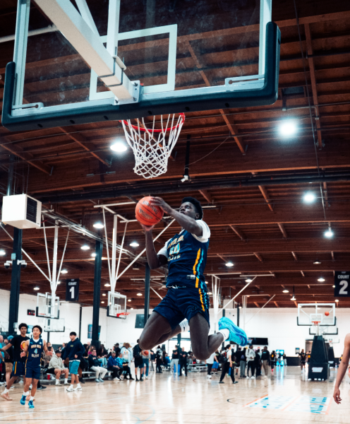 Cal High junior Juremi Ejuwa soars for a basket while competing for the Jaylen Wells Elite team on April 5.