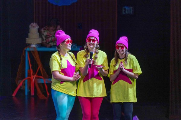 From left to right, the Bikini Bottom starfish, Saoirse Casey, Andrea Rebiskie and Abbey Schleifman take to the stage duirng the theater class’s performance of “SpongeBob Squarepants: The Musical” last week.