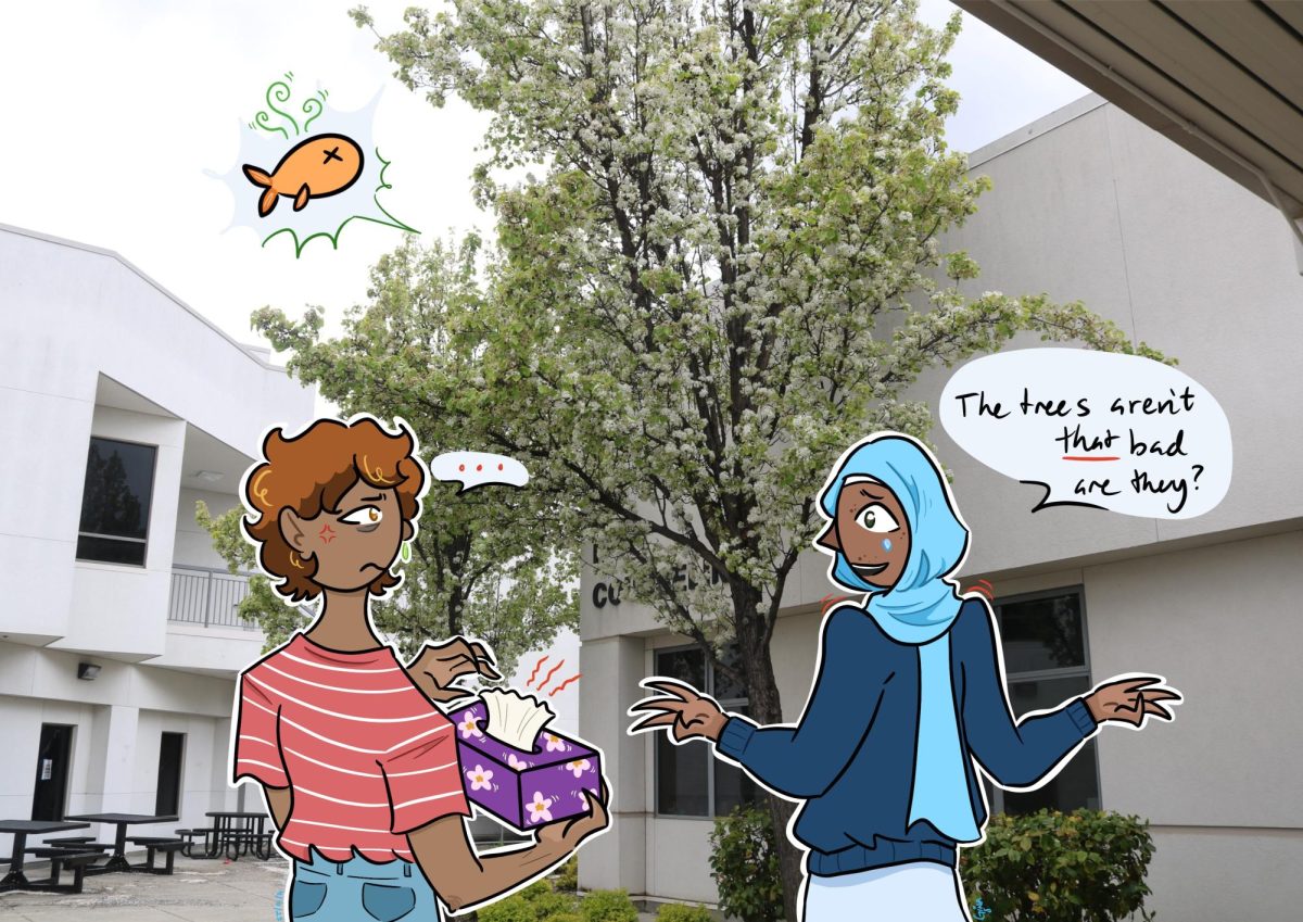 Students resist throwing up their lunch after smelling the stinky Bradford pear trees.