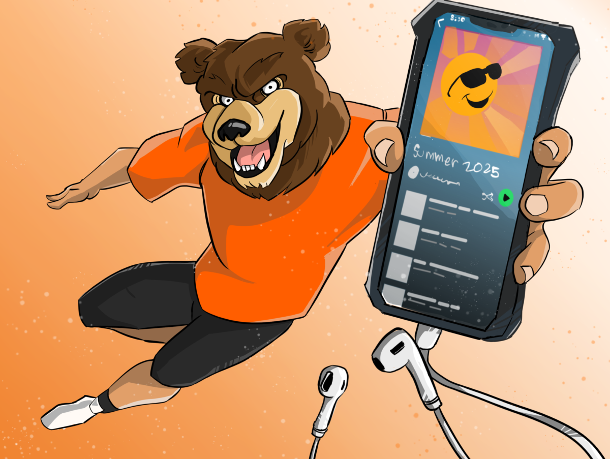 The Cal High grizzly bear rocks and jams out to the fun summer playlist that was created by students to make their summer a blast.