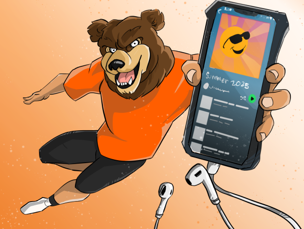The Cal High grizzly bear rocks and jams out to the fun summer playlist that was created by students to make their summer a blast.