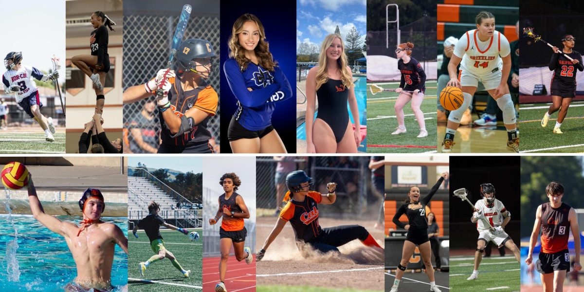 Cal High’s 15 athletes who are commited to play their respective sports in college next year include the following Grizzlies (clockwise from upper left): Derek Souza Jr. (lacrosse), Kalea Thompson (stunt), Hailey King (softball), Charlotte Maravilla (stunt), Jane Gerbracht (swim), Ella Borovitz (lacrosse), Sofie Addiego (basketball), Priya Mistry (lacrosse), Aiden Dube (track and field), MJ Manning (lacrosse), Mya Smith (stunt), Jayda Crosby (softball), Eshaan Hussain (track and field/cross country), David Ruy (soccer), and Aiden Berry (water polo). 