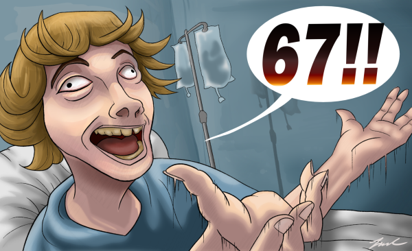 A deranged student crazily gestures while yelling, “6-7.” He is one of many who has fallen victim to the infectious virus.
