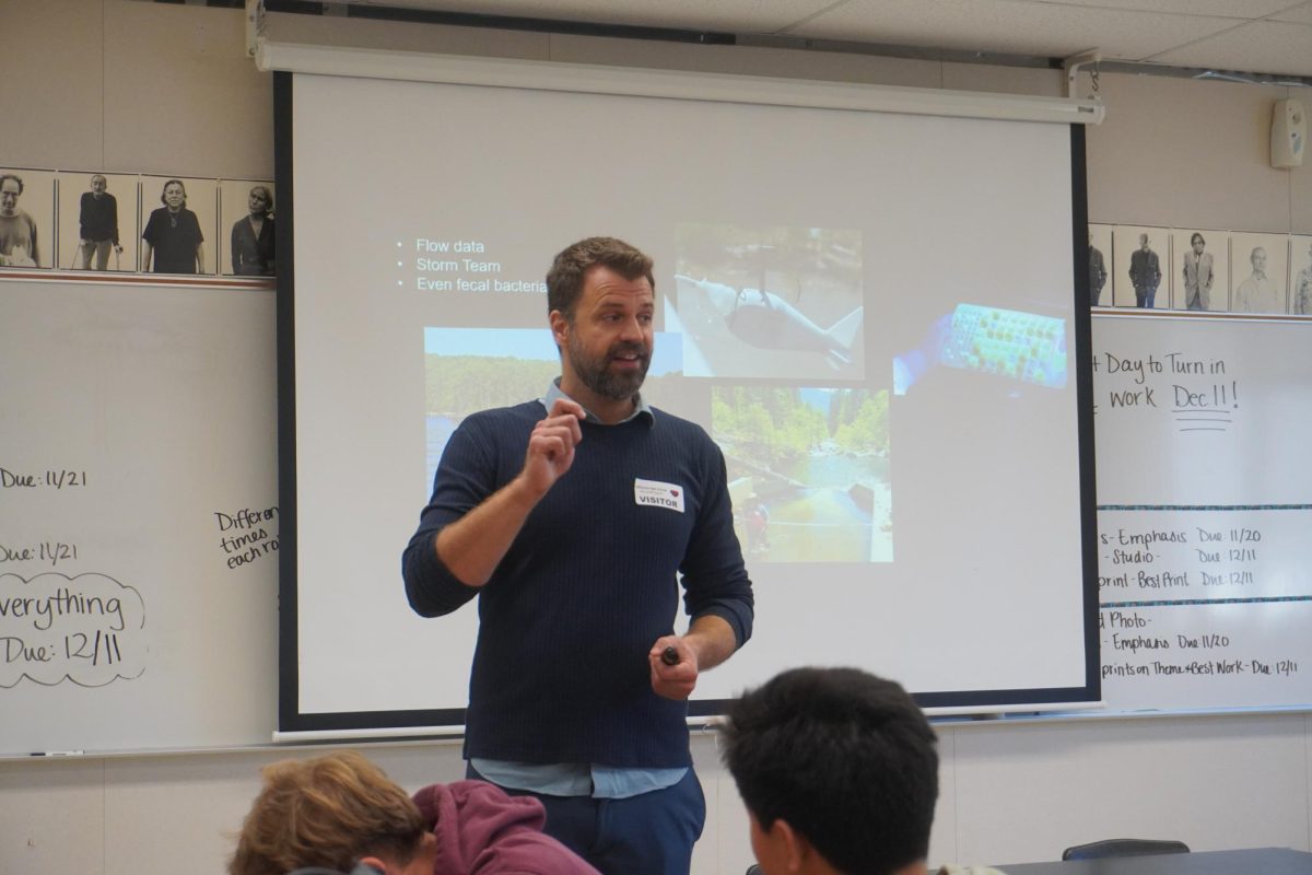 Diablo Valley College professor Brandon Reyes visits students during lunch to talk about marine biology. The Career Connect Club hosts many guest speakers to discuss careers.