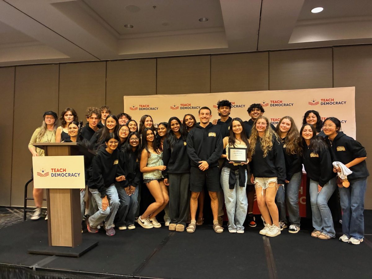 The Cal High Mock Trial team poses on stage on Sunday after placing 7th at the 45th annual Mock Trial State Finals in Oakland. The team went 3-1 for the third straight year at state, but this was the first time Cal placed since 2011.