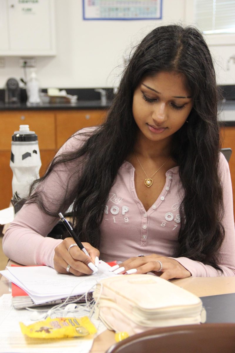 Sophomore Aditi Raghavendra studies diligently for her upcoming finals exams.